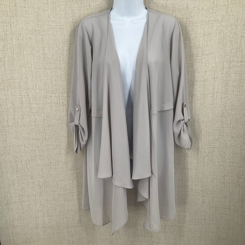 Chico's‎ Travelers Cardigan Women Size 0 4/6 Gray Sheer Waterfall Bohemian Airy